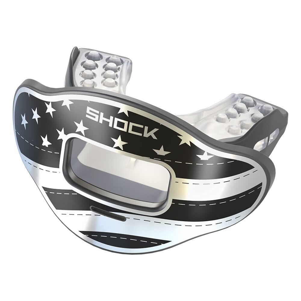 Max AirFlow Football Mouthguard - Chrome Silver Stars & Stripes / Silver