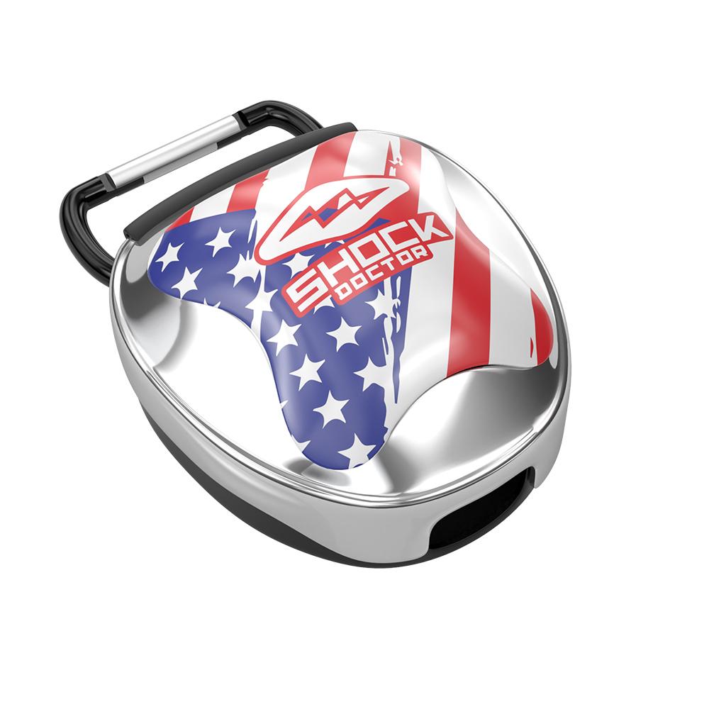 Mouthguard Carrying Case - Chrome Silver Flag
