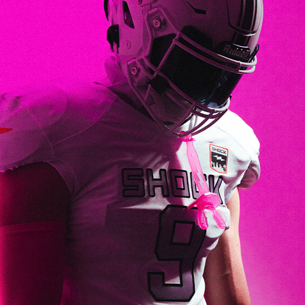 Football Lip Guard Mouth Protection - Translucent Shock Pink / White